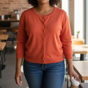 Talbots Orange Cardigan Size XL Button Front Classic Preppy Chic Career Casual